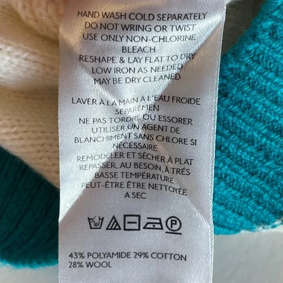 We The Free Cream Blue Cropped Knit Sweater Long Sleeve Casual Womens Size L Nwt - Picture 8 of 9